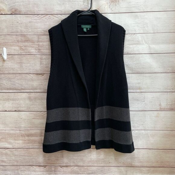 LAUREN RALPH LAUREN SLEEVELESS SWEATER VEST IN BLACK AND GRAY - Picture 1 of 6